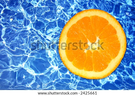 Sharp Icy Deep Blue Contrast Water With Fresh Orange Slice