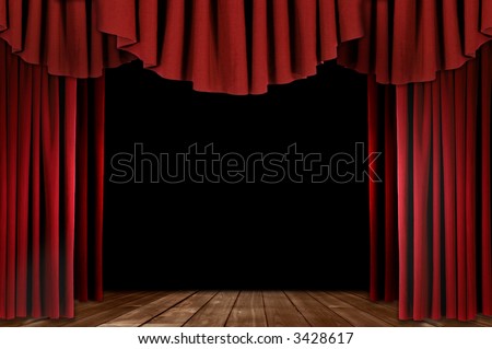 Red Stage Theater Drapes With Wood Floor