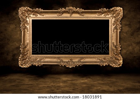 Baroque Style Blank Picture Frame on Grungy Distressed Wall