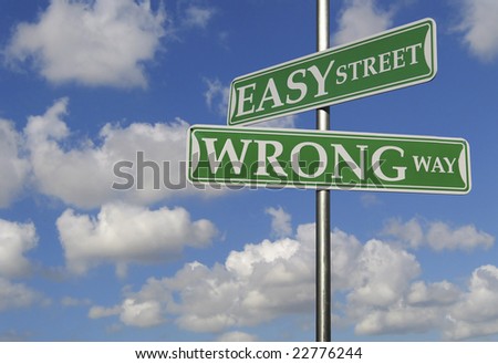 Street Signs With Easy Street and Wrong Way Motivational Conept