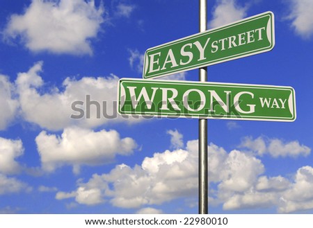 Street Signs With Easy Street and Wrong Way Motivational Concept