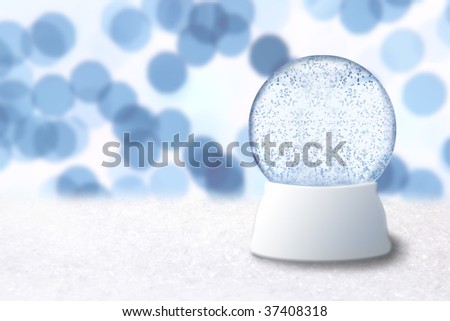 Empty Christmas Snow Globe With Blue Background. Insert Your Own Image or Text