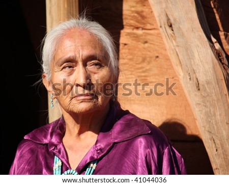 Beautiful Elderly Navajo Woman Outside in Bright Sun