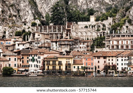 Village Limone with its lemon houses on the shore of Lake Garda, Italy