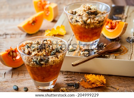 Sweet pumpkin crumble with pumpkin seeds and pine nut
