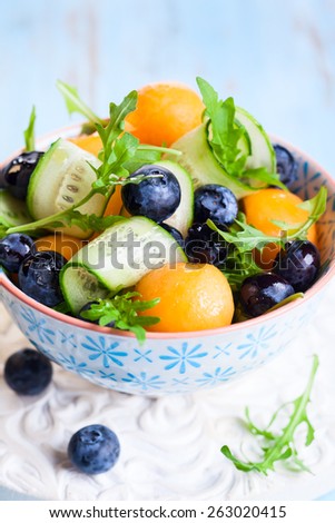 Melon,cucumber and blueberry salad