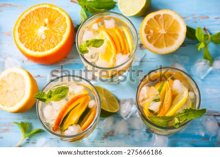 refreshing cold citrus water with mint