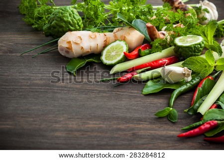 Fresh Asian herb and spicy ingredients food