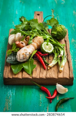 Fresh Asian herb and spicy ingredients food