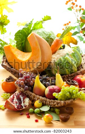 Still life with autumn vegetables and fruits