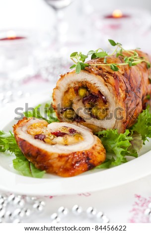 Turkey breast stuffed with cranberry,apricot and pistachio for Christmas