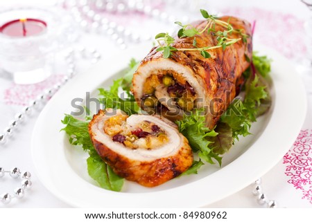Similar – Image, Stock Photo Meat stuffed with apricot.