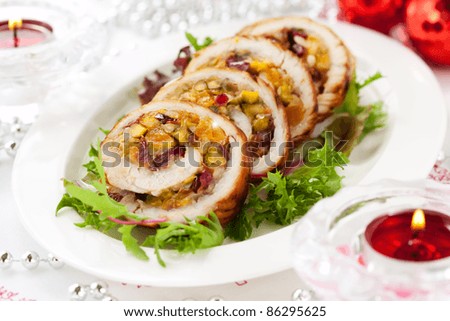 Similar – Image, Stock Photo Meat stuffed with apricot.
