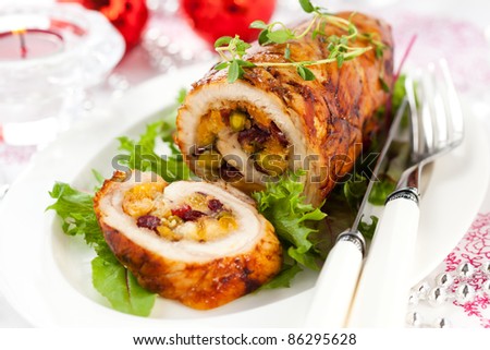Image, Stock Photo Meat stuffed with apricot.
