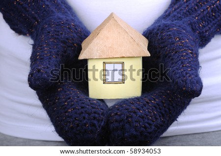 House and winter gloves on the white background