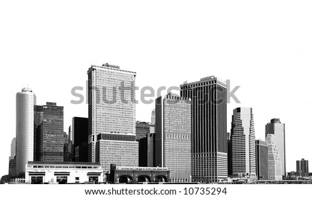 cityscape - silhouettes of skyscrapers over white background