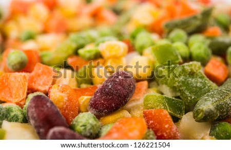 Frozen vegetables with ice
