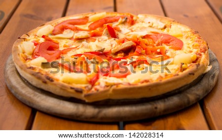 Pizza  on cafe table