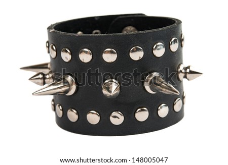 Rock style  braided leather and metal bracelet isolated on white background