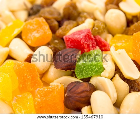 Toasted nuts and candied fruit background