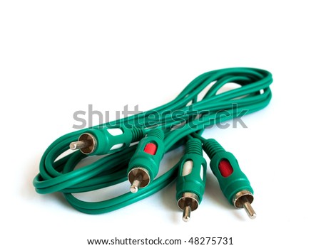 Audio-video connector cable terminal isolated against white background