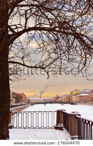 ST PETERSBURG,RUSSIA- JANUARY 23:Fontanka is left branch of Neva,St Petersburg,Russia.Its length is 6,700 m.Fontanka Embankment is lined with former private residences of Russian nobility. Jan 23,2014
