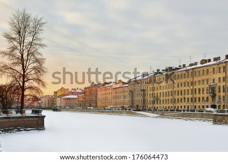 ST PETERSBURG,RUSSIA- JANUARY 23:Fontanka is left branch of Neva,St Petersburg,Russia.Its length is 6,700 m.Fontanka Embankment is lined with former private residences of Russian nobility. Jan 23,2014