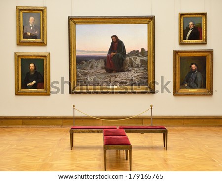 MOSCOW,RUSSIA-FEBRUARY 28,2014:State Tretyakov Gallery is art gallery in Moscow,Russia,foremost depository of Russian fine art in world.Gallery\'s history starts in 1856.Collection - 130,000 exhibits