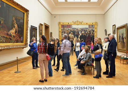 MOSCOW, RUSSIA - MAY 8, 2014:State Tretyakov Gallery is art gallery in Moscow, and is foremost depository of Russian fine art in world. Gallery\'s history starts in 1856. Collection - 130,000 exhibits
