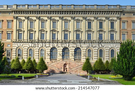 STOCKHOLM, SWEDEN - AUGUST 25,2014:Stockholm Royal Palace is official residence and major royal palace of Swedish monarch. It is located on Stadsholmen in Gamla Stan. Offices of King are located here