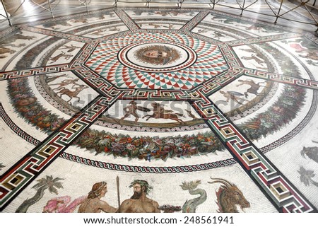 ST PETERSBURG, RUSSIA - JANUARY 25,2015:Pavilion Hall (1858) occupies first floor of Northern Pavilion in Small Hermitage. Floor of hall is adorned with 19th-century imitation of ancient Roman mosaic