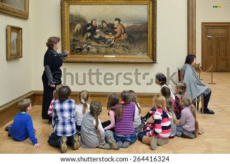 MOSCOW, RUSSIA - MARCH 13,2015:State Tretyakov Gallery is art gallery, foremost depository of Russian fine art in world. Gallery\'s history starts in 1856. Hall of Great Russian artist Perov