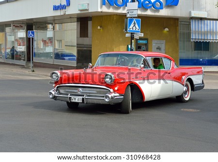 HAPARANDA, SWEDEN - JULY 11, 2015:Wheels Nationals car meet draw 30000 visitors and become bigger each year. After meeting cars long go around city that all passersby could see and photograph them