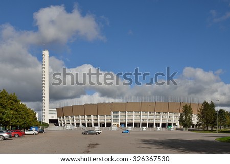 HELSINKI, FINLAND - SEPT 27, 2015:Helsinki Olympic Stadium was completed on 12 June 1938. Stadium has been characterized as worlds most beautiful Olympic Stadium. Stadium Tower is 72 meters high