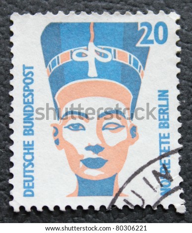 GERMANY - CIRCA 1987: stamp printed in Germany, show  Nefertiti of Egypt queen  , circa 1987.