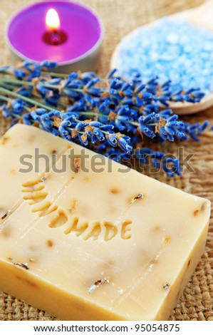 Home-made lavender soap with bath salt