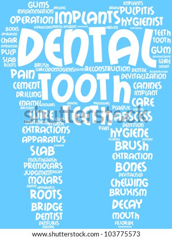 tagcloud tooth-shaped, the symbol of dental surgery / dentist symbol tagcloud