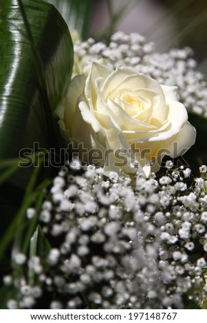 white wedding roses bouquet detail