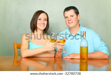 happy caucasian young couple toasting wine glass