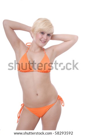 Cute young blond in orange bikini