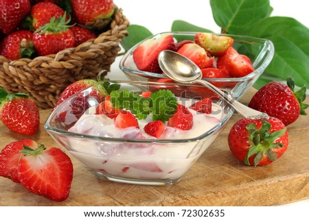 a bowl of yogurt and fresh fruit on a white background