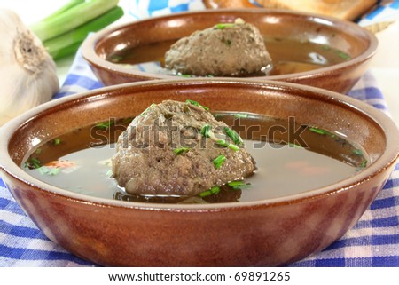 Similar – Image, Stock Photo Bavarian liver dumpling soup on wood