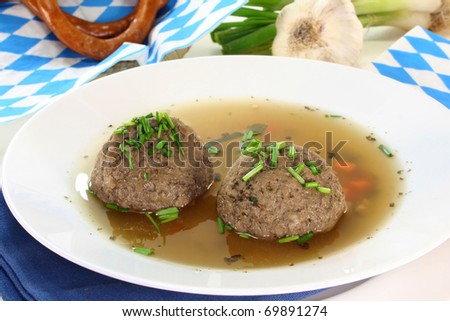 Similar – Image, Stock Photo Bavarian liver dumpling soup on wood