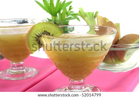 Green jelly with kiwi fruit, rhubarb and sweet woodruff