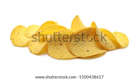 Similar – Image, Stock Photo round potato chips on a blue background, top view