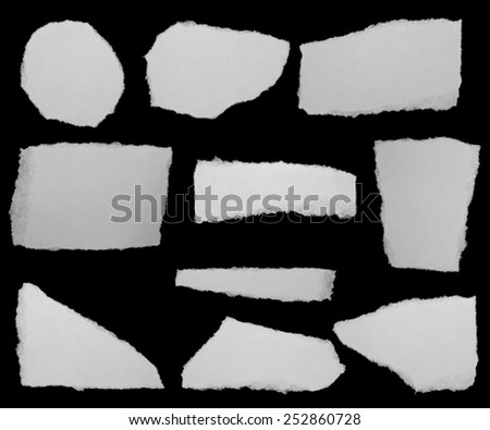 set paper scraps isolated on black background with clipping path,  high definition