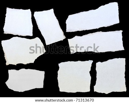 set paper scraps, cardboard isolated on black background