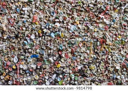 World famous gum wall in Post Alley Seattle Washington. A wall covered in chewing gum. Also makes a great abstract background