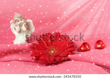 Valentine card with angel, flowers and glow for a valentines day