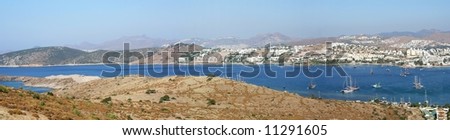 Panoramic view  of Bodrum city, Turkey, at coast  Aegean sea